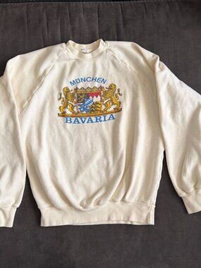 Vintage Munchen Bavaria Graphic Sweatshirt XL White 100% Baumwolle Cotton Crewne